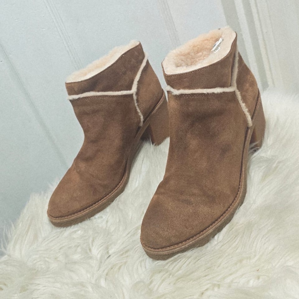UGG Kasen suede ankle boots in the chestnut color with a block heel